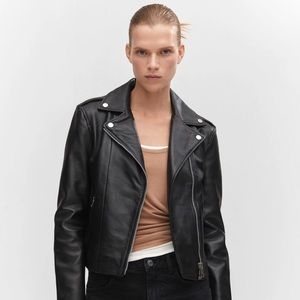 MANGO black leather biker jacket